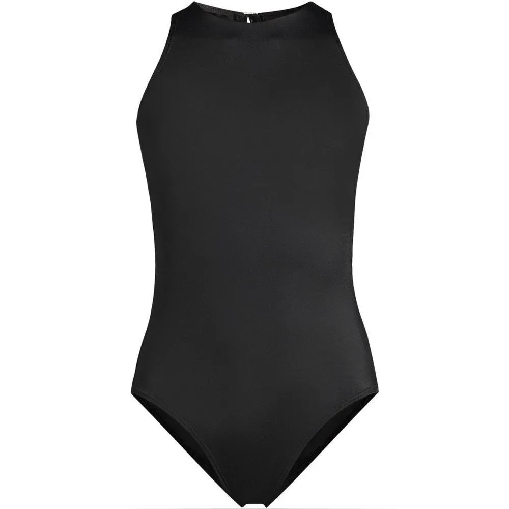 Land's End Plus Standard size 1 piece swimsuit portrait back high neck black Var